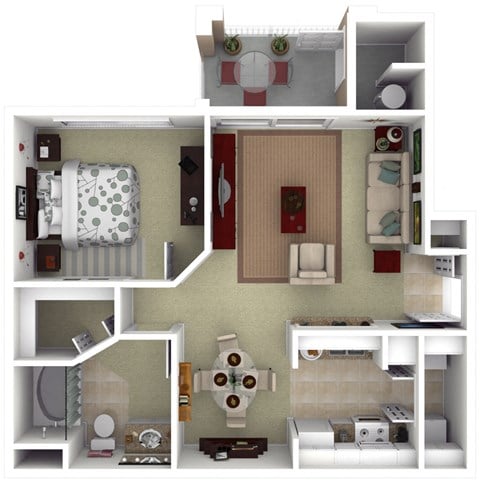 Floor plan for 1 bed, 1 bath, 715 sqft
